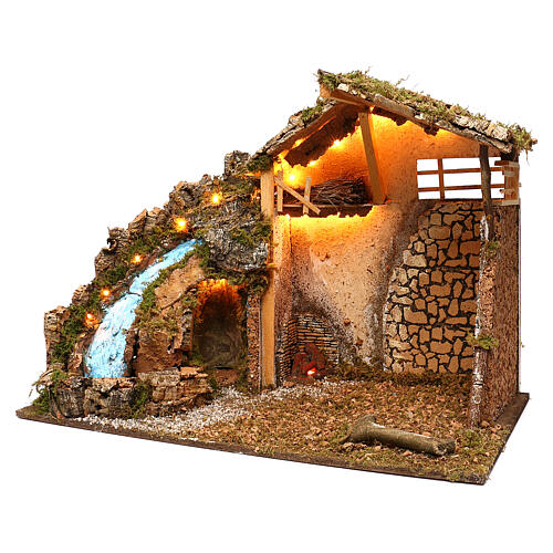 Nativity stable with walls waterfall working pump 40x75x50, 10 cm nativity 2