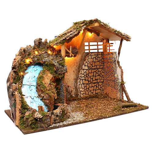 Nativity stable with walls waterfall working pump 40x75x50, 10 cm nativity 3