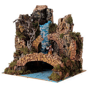 Scena z wodospadem, mostem i pasterzem do szopki 6 cm, 25x25x20 cm