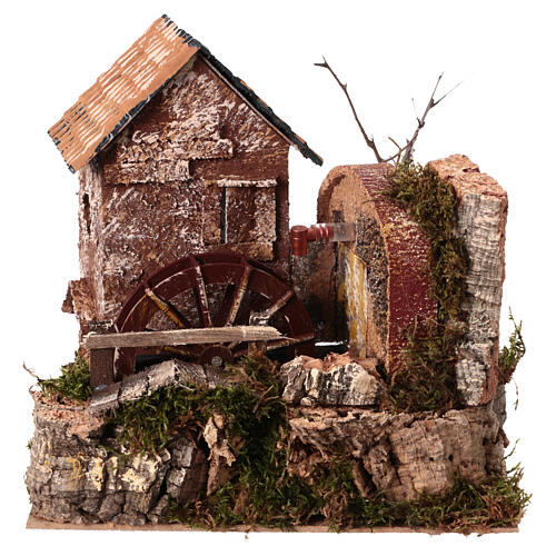 Water mill with cottage, electric powered 25x20x25 cm for 7 cm nativity 1