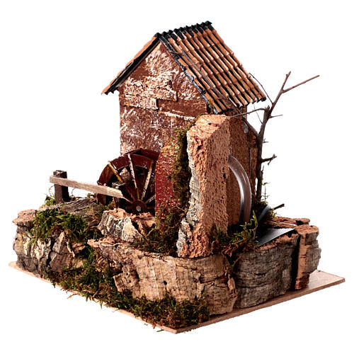 Water mill with cottage, electric powered 25x20x25 cm for 7 cm nativity 2