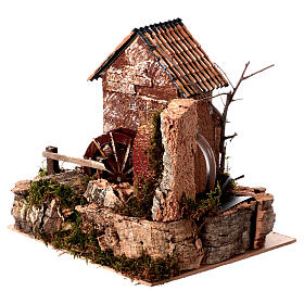 Water mill with cottage, electric powered 25x20x25 cm for 7 cm nativity