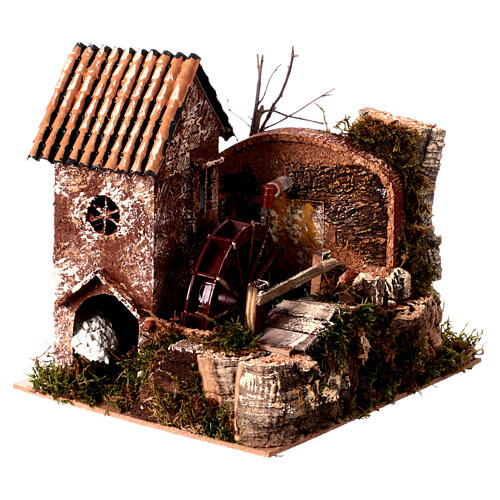 Water mill with cottage, electric powered 25x20x25 cm for 7 cm nativity 3