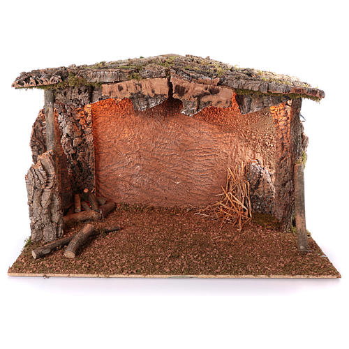 Cabaña techo corcho luz efecto llama 75x115x70 cm para belenes de 45 cm 1