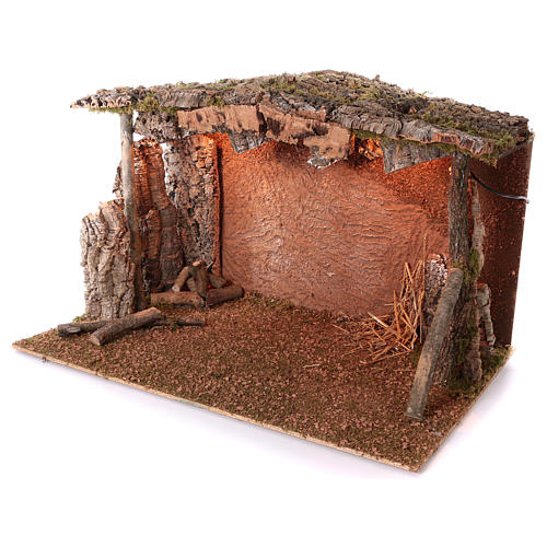 Cabaña techo corcho luz efecto llama 75x115x70 cm para belenes de 45 cm 2