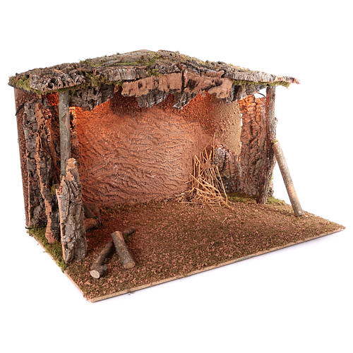 Cabane toit liège lumière effet flamme 75x115x70 cm pour crèche de 45 cm 3