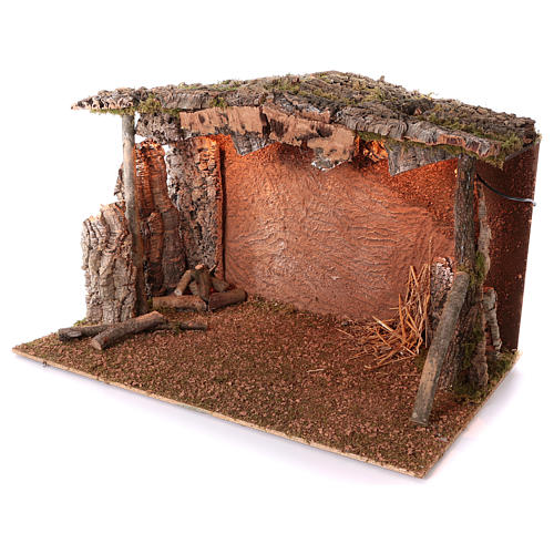 Cabana com telhado de cortiça com efeito de chamas 75x115x70 cm para Presépio de 45cm. 2