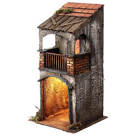 Neapolitan Nativity scene setting, two floors house with balcony 35x15x20 cm