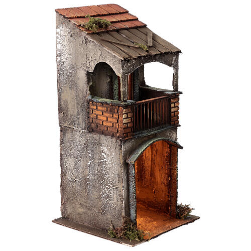 Neapolitan Nativity scene setting, two floors house with balcony 35x15x20 cm 3