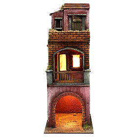 Neapolitan Nativity scene setting, three floors house with stable 45x20x20 cm