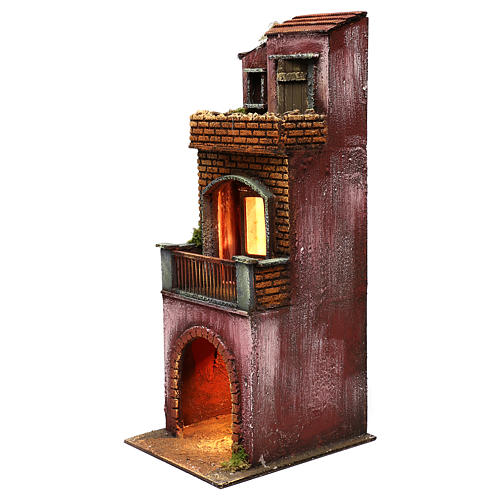 Neapolitan Nativity scene setting, three floors house with stable 45x20x20 cm 2