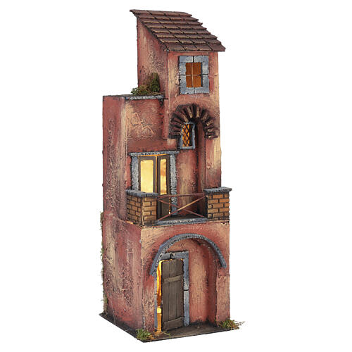 Neapolitan Nativity scene setting, two floors house 55x20x20 cm 3