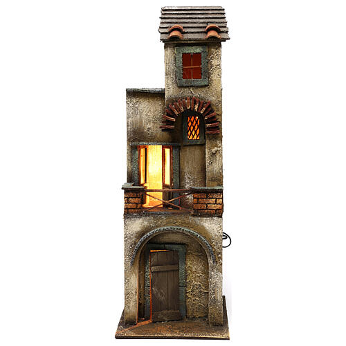 Two-story house in wood Neapolitan nativity 55x20x20 1