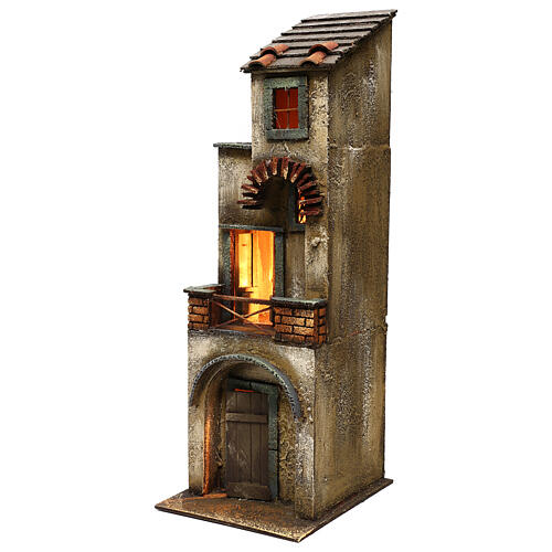 Two-story house in wood Neapolitan nativity 55x20x20 2