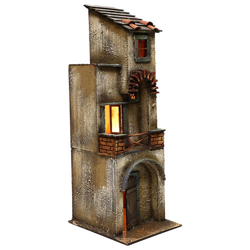 Two-story house in wood Neapolitan nativity 55x20x20 3