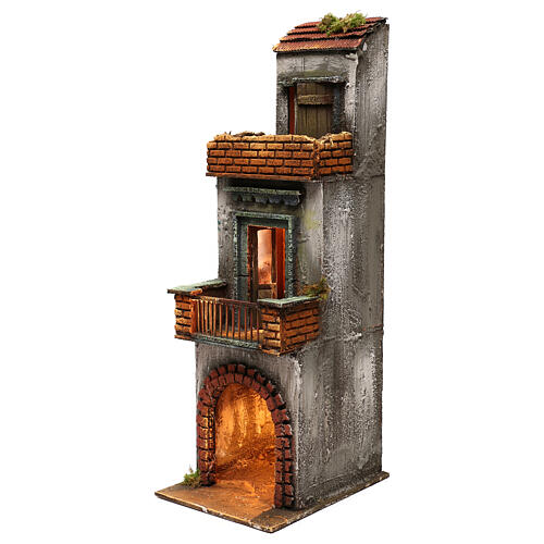 Drewniany trzykondygnacyjny budynek do szopki neapolitańskiej, 50×15×20 cm 2