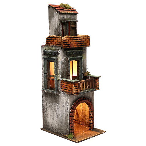 Drewniany trzykondygnacyjny budynek do szopki neapolitańskiej, 50×15×20 cm 3