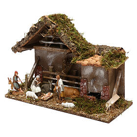 Cabane avec fenil fontaine et nativité crèche 10 cm