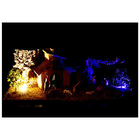 Cueva con casitas y natividad con luz nocturna belén 7 cm