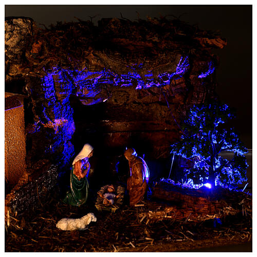 Cueva con casitas y natividad con luz nocturna belén 7 cm 3