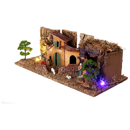 Cueva con casitas y natividad con luz nocturna belén 7 cm 4