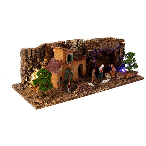Grotte avec maisons et nativité crèche 7 cm 5