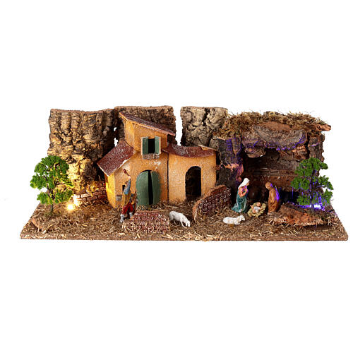 Nativity village with a house and night lights, for 7 cm nativity 1