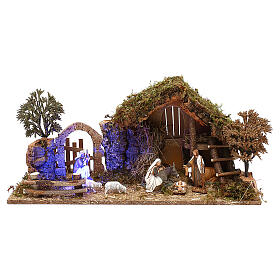 Stable with arch nighttime and 10 cm Nativity scene Moranduzzo