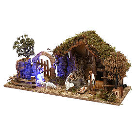 Étables crèche et Grottes: Cabane avec arc et nativité effet nuit crèche 10 cm Moranduzzo