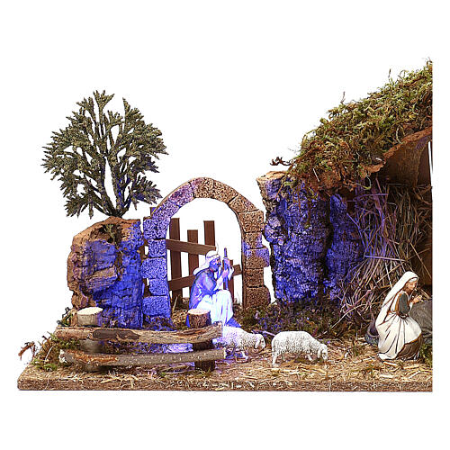 Stable with arch nighttime and 10 cm Nativity scene Moranduzzo 2