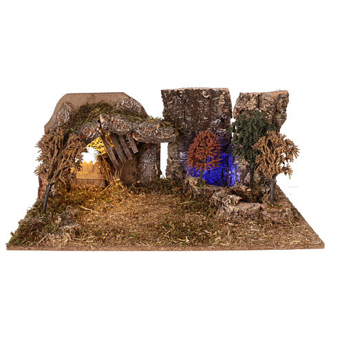 Stable with trees, 10 cm nativity 1