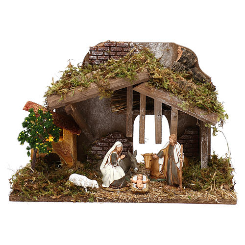 Cabana com forno e Natividade para presépio Moranduzzo com figuras de 10 cm de altura média 1