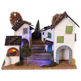 Village with staircase, oven and lights for nativity 8-9 cm OVERNIGHT EFFECT