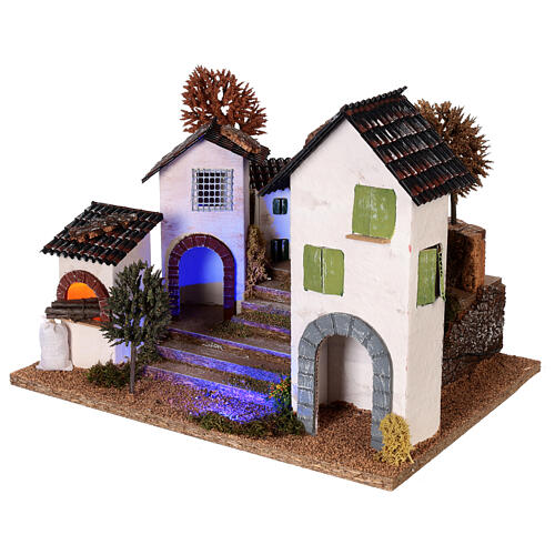 Village with staircase, oven and lights for nativity 8-9 cm OVERNIGHT EFFECT 3