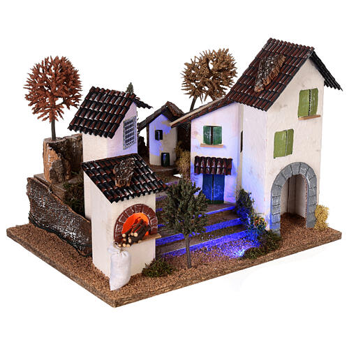 Village with staircase, oven and lights for nativity 8-9 cm OVERNIGHT EFFECT 5
