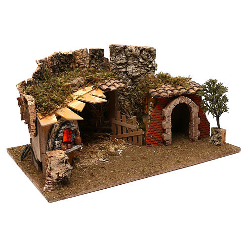 Cave with cottage and oven for Nativity scene 12 cm 2