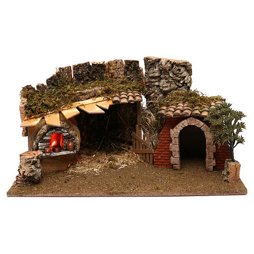 Gruta com chalé forno para presépio com figuras de 12 cm de altura média 1