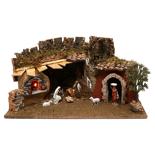 Cave with cottage, oven and Holy Family for Moranduzzo Nativity scene 12 cm 1