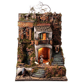 Neapolitan nativity village with 8 cm figures and waterfall 55x40x40 module 2