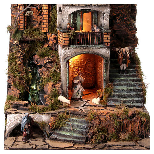 Neapolitan nativity village with 8 cm figures and waterfall 55x40x40 module 2 2