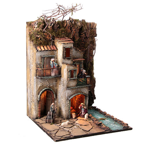 Krippenszenerie neapolitanisches Dorf mit Wassermühle, 55x40x40 cm, Modul 3, für 8 cm Figuren 4