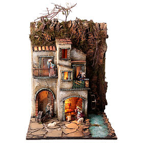 Neapolitan nativity village with 8 cm figures and watermill 55x40x40 module 3