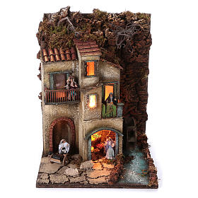 Belén napolitano: Pueblo estilo napolitano con molino de agua 55x40x40 cm módulo 3