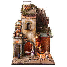 Krippenszenerie neapolitanisches Dorf mit Ofen mit ECHTRAUCHEFFEKT, 55x40x40 cm, Modul 4, für 8 cm Figuren