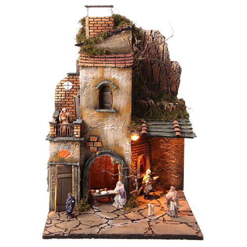 Neapolitan nativity village with 8 cm figures and oven 55x40x40 module 4 statues. 1