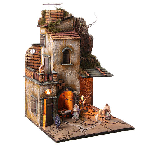 Neapolitan nativity village with 8 cm figures and oven 55x40x40 module 4 statues. 5