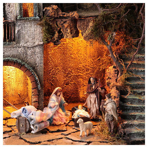 Neapolitan nativity village with 8 cm figures and well 55x40x40 module 5 statues. 2