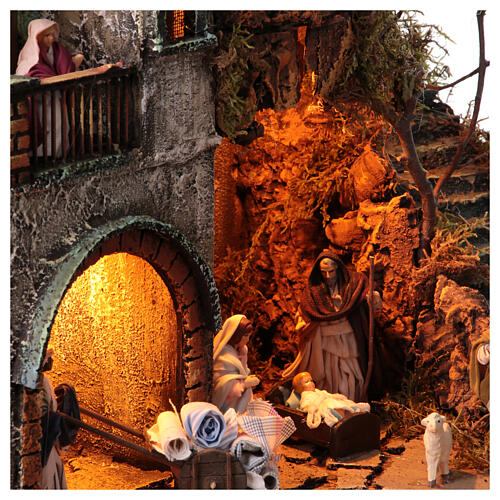Neapolitan nativity village with 8 cm figures and well 55x40x40 module 5 statues. 4