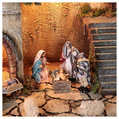 Neapolitan nativity village 8 cm figures with well 55x40x40 module 5 statues. 2