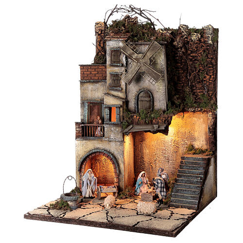 Neapolitan nativity village 8 cm figures with well 55x40x40 module 5 statues. 3